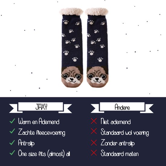 JAXY - Huissokken Dames - Verwarmde Sokken - Anti Slip Sokken - Huissokken - Bedsokken - Warme Sokken - Kerstcadeau Voor Vrouwen - Thermosokken - Dikke Sokken - Fluffy Sokken - Kerstsokken Dames en Heren - Hond Blauw - JAXY