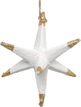 Floz duurzame kersthanger - kerstboomhanger ster - papier-maché - wit met goud - 12 cm - fairtrade