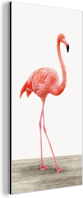 Wanddecoratie Metaal - Aluminium Schilderij Industrieel - Flamingo - Roze - Vogel - Meisjes - Jongens - Kind - 20x40 cm - Dibond - Foto op aluminium - Industriële muurdecoratie - Voor de woonkamer/slaapkamer