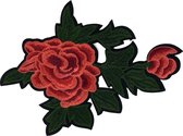 Rode Pioen Roos Met Blad XXL Strijk Embleem Patch 25 cm / 17 cm / Rood Groen