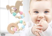 B-Joy Houten Bijtring voor Baby's - 2 stuks - Kraamcadeau Babyshower - Speelgoed Kinderen Rammelaar - Cadeau Kerst - Pastel kleuren