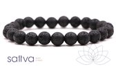 Sattva | Zwarte Lava 8mm mala edelsteen armband in kado zakje Black Lava Lavasteen