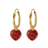 Joy|S - Zilveren hart bedel oorbellen - 6 mm zirkonia rood - oorringen - 14k goudplating