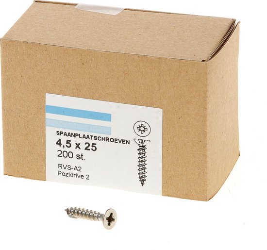 Hoenderdaal Vis pour aggloméré en acier inoxydable tête fraisée plate PZ2 filetage complet 4,5X25 (par 200 pièces)