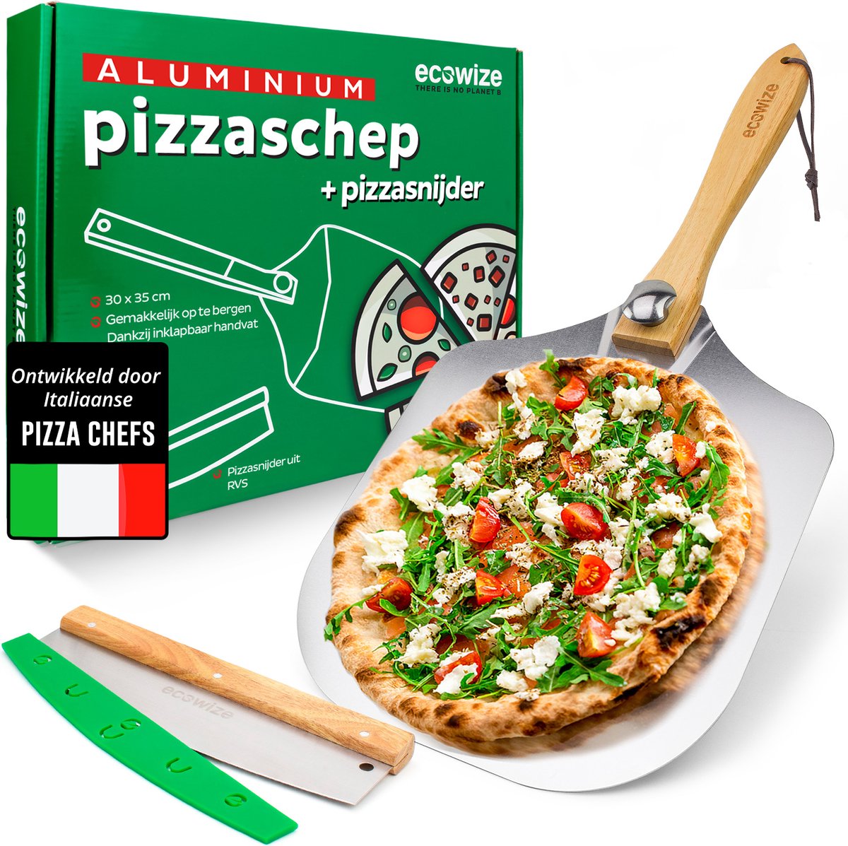 Tbest pelle à pizza Spatule à pizza ronde avec manche en bois