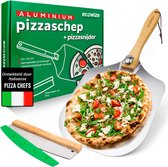 Ecowize Pizzaschep voor BBQ en Oven - Aluminium Pizzaspatel Vierkant 30cm met Inklapbaar Handvat - Met Extra Professionele Pizzasnijder