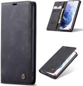Casemania Hoesje Geschikt voor Samsung Galaxy S21 FE Charcoal Gray - Portemonnee Book Case
