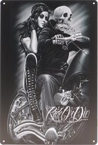 Wandbord – Ride or Die - Doodshoofd - Retro -  Wanddecoratie – Reclame bord – Restaurant – Kroeg - Bar – Cafe - Horeca – Metal Sign – 20x30cm