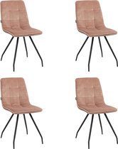 Bronx71® Velvet eetkamerstoel Lisa roze - Eetkamerstoelen set van 4