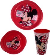 Minnie Mouse Kinderservies - Serviesset - Rood- Kunststof - Beker / Kom / Bord - 3 Delig - Sinterklaas - Kerst - Cadeau - Mickey Mouse