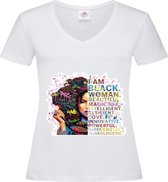 Stedman -Tshirt Dames opdruk - Iam Black Woman - V-hals - Wit - Medium