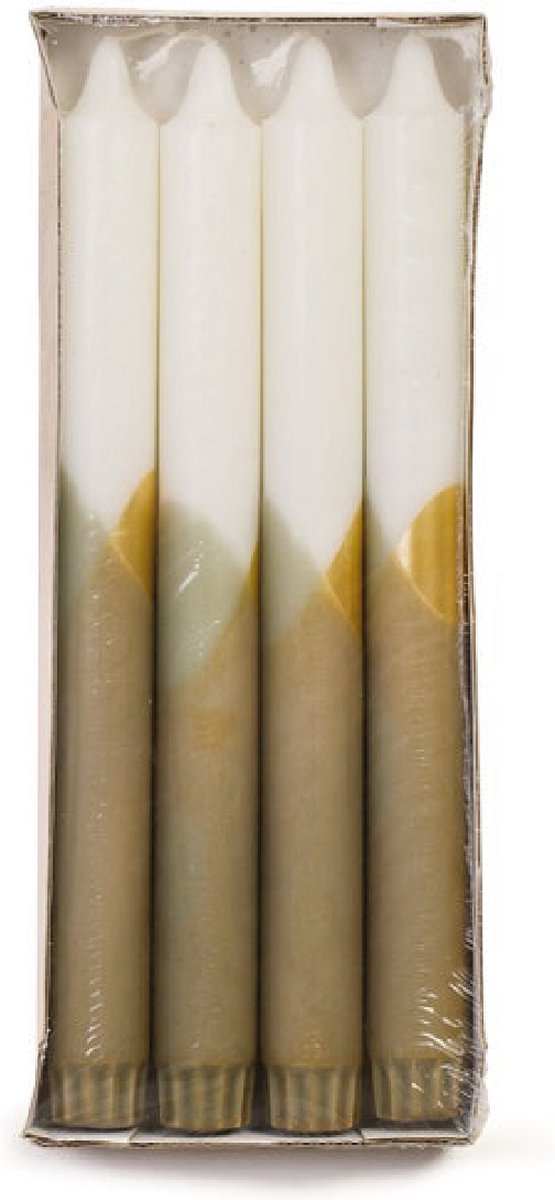 Rustik Lys Cross dinerkaars | eucalyptus | kaars | groen, bruin, goud | 2,2 x 24 | per 4 stuks eucalyptus, bruin, groen