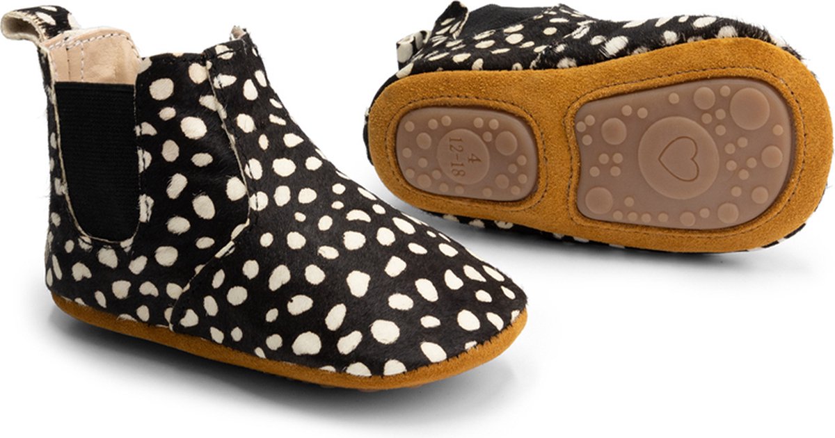 Supercute enkellaarsje Chelsea boots dierenprint zwart met stipjes print 12 - 18 maanden maat 23
