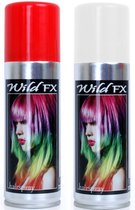Set van 2x kleuren haarverf/haarspray van 125 ml - Rood en Wit - Carnaval en supporters verkleed spullen