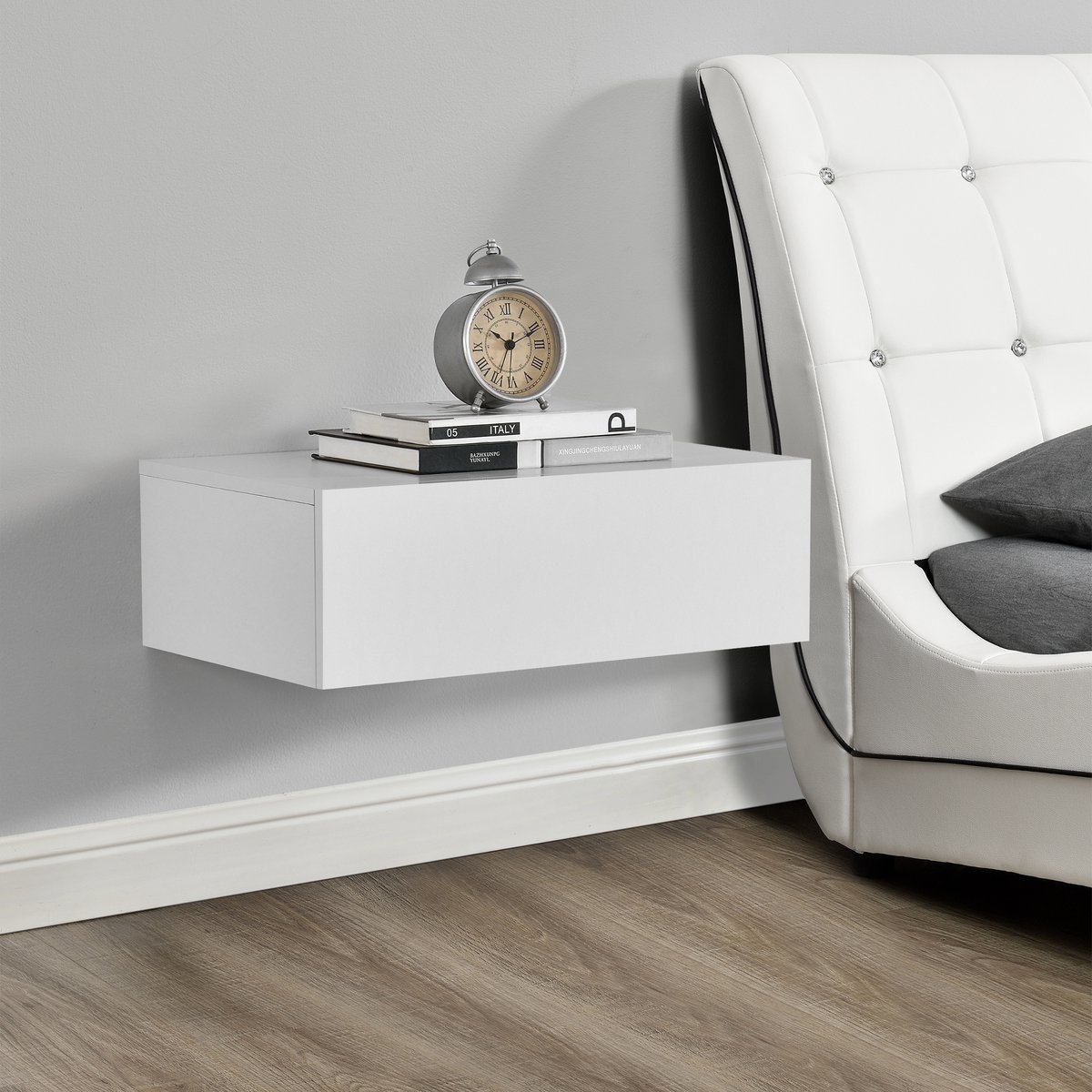 ML-Design Nachtkastje hangend met 1 lade, wit hoogglans, 46x30x15 cm, hout
