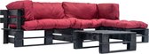 Decoways - 4-delige Loungeset pallet met rode kussens hout