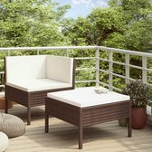 Decoways - 2-delige Loungeset met kussens poly rattan bruin