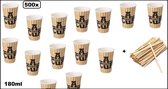 500x Koffiebeker karton  A Hot Cup 180ml + 1000 roerstaafjes  - Koffie thee chocomel soep drank water beker karton