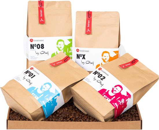 Localroast koffiebonen proefpakket - cadeaupakket - vers gebrand - bonen - Top selectie - 4 x 250g - Amsterdamse microbranderij cadeau geven