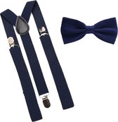 Bretels inclusief vlinderdas - Donker blauw - met stevige clip - bretels - vlinderdas - strik – strikje - luxe - heren - unisex - giftset