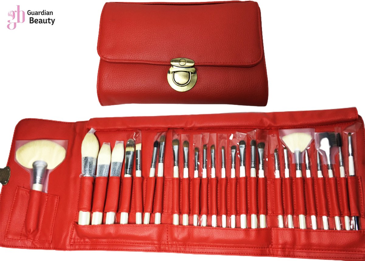Make-up kwastenset Naturaal 26 delig | Professional Make-up Brushes Set | gebroken wit/GoudenHigh Quality in Red Case