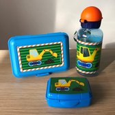 Graafmachine kraan lunchbox met grote RVS drinkfles / drinkbeker en mini snackbox - Die spiegelburg serie Later als ik groot ben ...