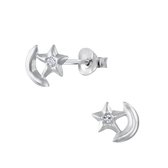 Joy|S - Zilveren ster oorbellen - 8 x 7 mm - ster op de maan - kristal