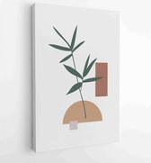 Botanische muur kunst vector set. Earth tone boho gebladerte lijntekeningen tekenen met abstracte vorm. 3 - Moderne schilderijen – Verticaal – 1843215847 - 115*75 Vertical