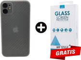 Backcase Carbon Hoesje iPhone 11 Wit - Gratis Screen Protector - Telefoonhoesje - Smartphonehoesje