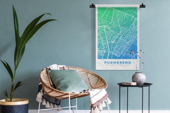 Tapisserie - Tissu mural - Plan de la ville - Purmerend - Nederland - Blauw - 60x90 cm - Tapisserie - Carte