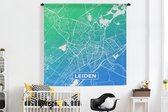 Wandkleed - Wanddoek - Stadskaart - Leiden - Blauw - Groen - 180x180 cm - Wandtapijt - Plattegrond