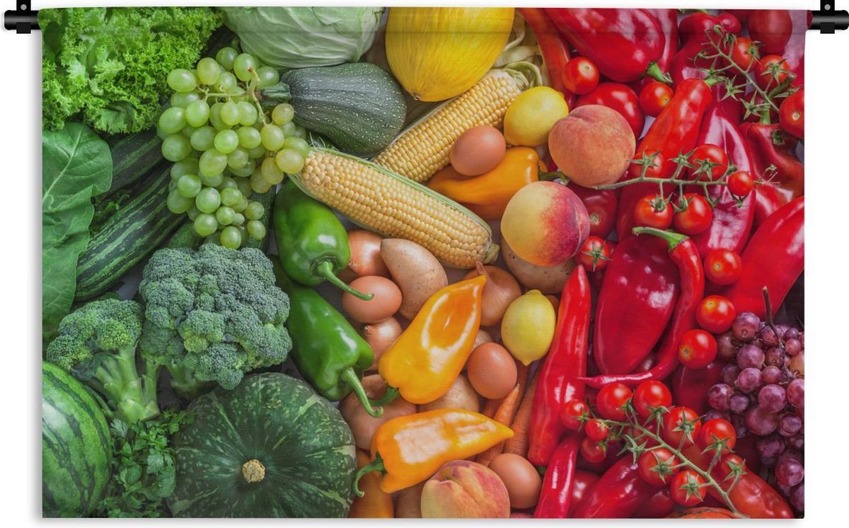 Wandkleed - Wanddoek - Fruit - Groente - Regenboog - 150x100 cm - Wandtapijt
