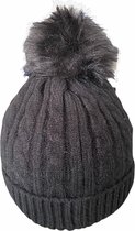 Warme Dames Muts - Beanie - Zachte Teddy Voering - Pompon - Zwart - One Size