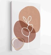 Earth tone boho gebladerte lijntekeningen tekenen met abstracte vorm. Abstract Plant Art-ontwerp voor print, omslag, behang, minimale en natuurlijke kunst aan de muur. 2 - Moderne