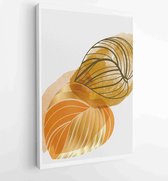 Gouden en luxe patroonontwerp met bladeren, lijntekeningen, met de hand getekend Organisch vormontwerp voor wandafdrukken, canvasafdrukken, poster, home dec 1 - Moderne schilderije
