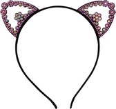 Jessidress® Hoofdband Haar Diadeem met Katten Oren vol strass Meisjes Haarband - Roze