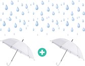Fleau Paraplu met Handvat 2 Stuks - Wit/Chroom - 100cm - Regenbescherming - Stormparaplu - Golfparaplu - Uitklapbaar - 8 Panelen
