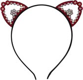 Jessidress® Hoofdband Haar Diadeem met Katten Oren vol strass Meisjes Haarband - Rood