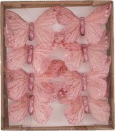 Vlinders met clip systeem - Roze -decoratie vlinders op clip natuurlijke tinten - Kerstversiering/woondecoratie/bruiloft versiering - 10.5cm x 6.5 cm - 8 stuks