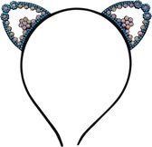Jessidress® Hoofdband Haar Diadeem met Katten Oren vol strass Meisjes Haarband - Licht Blauw