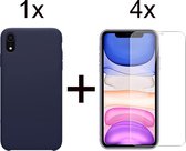 iParadise iPhone XR hoesje donker blauw siliconen case cover - 4x iPhone XR Screenprotector glas
