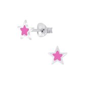 Joy|S - Zilveren ster oorbellen - 6 mm - roze