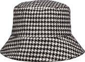 Bucket hat/hoedje met Pied de Poule/ruitjes print, zwart/wit
