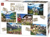 King 5 x 1000 Stukjes Puzzel (68 x 49 cm) - Landscpape Collection - 5in1 Legpuzzel Landschap + Posters