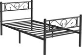 Eenpersoonsbedframe, bedframe van metaal, geschikt voor matras van 90 x 190 cm, logeerbed, voor volwassenen en kinderen, eenvoudige montage, voor kleine ruimtes, zwart RMB061B01