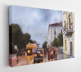 Digitale olieverfschilderijen landschap, oude stad, tram, auto - Modern Art Canvas - Horizontaal -1026176578 - 80*60 Horizontal