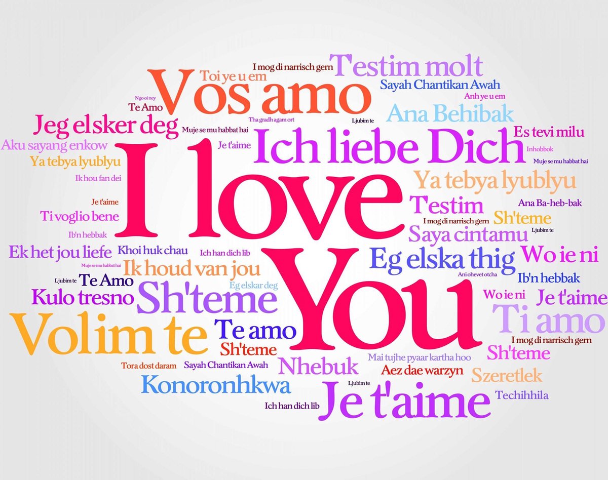 Vector liefde woorden I love you in alle talen van de wereld, woorden