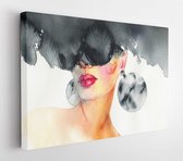 Onlinecanvas - Schilderij - Abstracte Zwarte Zonnebril. En Mode. Handgeschilderde Aquarel Art Horizontaal Horizontal - Multicolor - 50 X 40 Cm