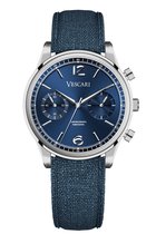 Zilveren horloge heren – Chronograaf – blauwe wijzerplaat – Vescari – Chestor - Ø 40 mm