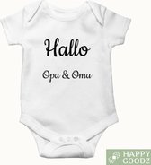 Happy Goodz shop Baby romper Hallo Opa & Oma WIT, Baby geboren in 2022, Zwangerschapsaankondiging / bekendmaking, Zwanger, 100% katoen, kraam cadeau, rompertje met tekst, aanstaand